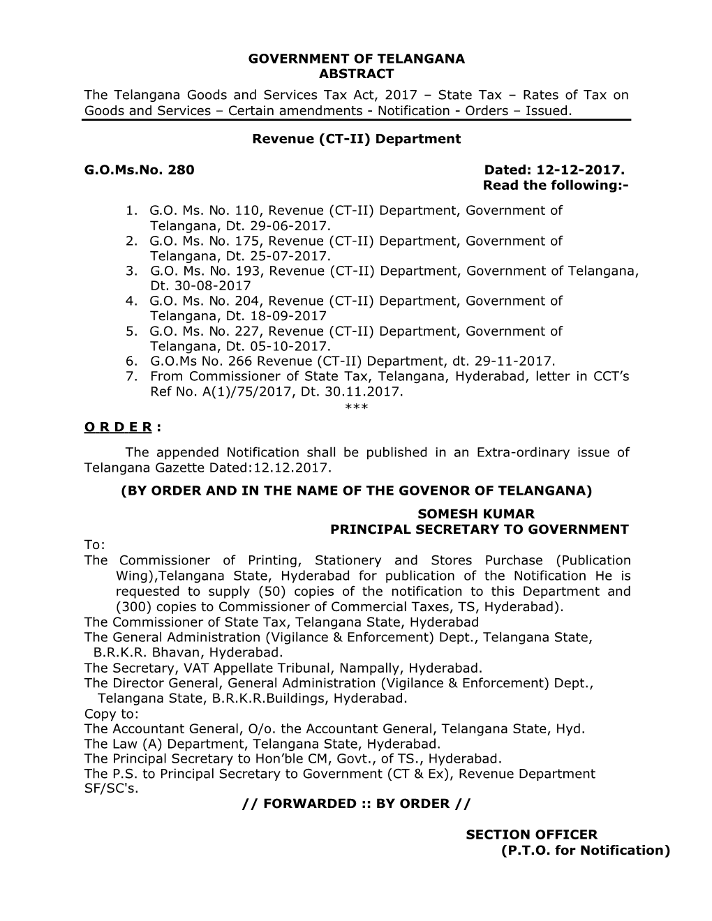 Government of Telangana Abstract