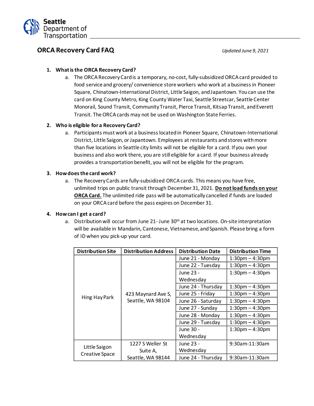 ORCA Recovery Card FAQ Updated June 9, 2021