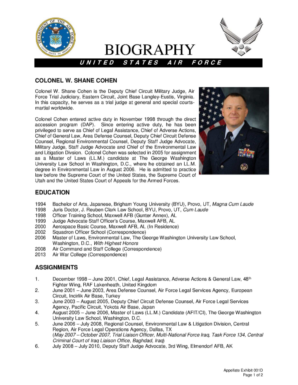 Biography United States Air Force