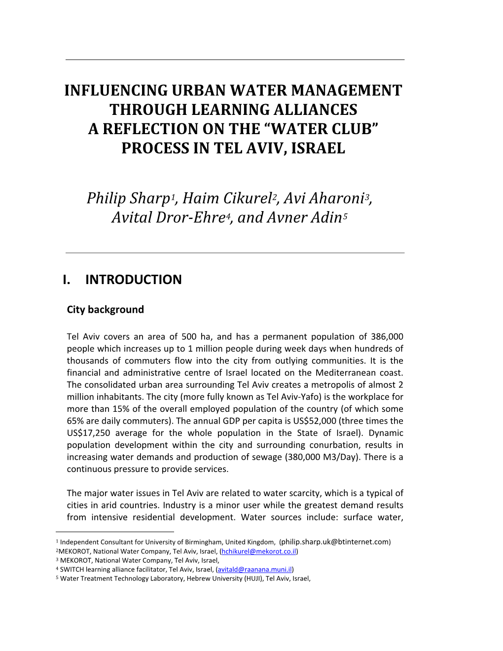 Influencing Urban Water Management Through Learning Alliances a Reflection on the “Water Club” Process in Tel Aviv, Israel