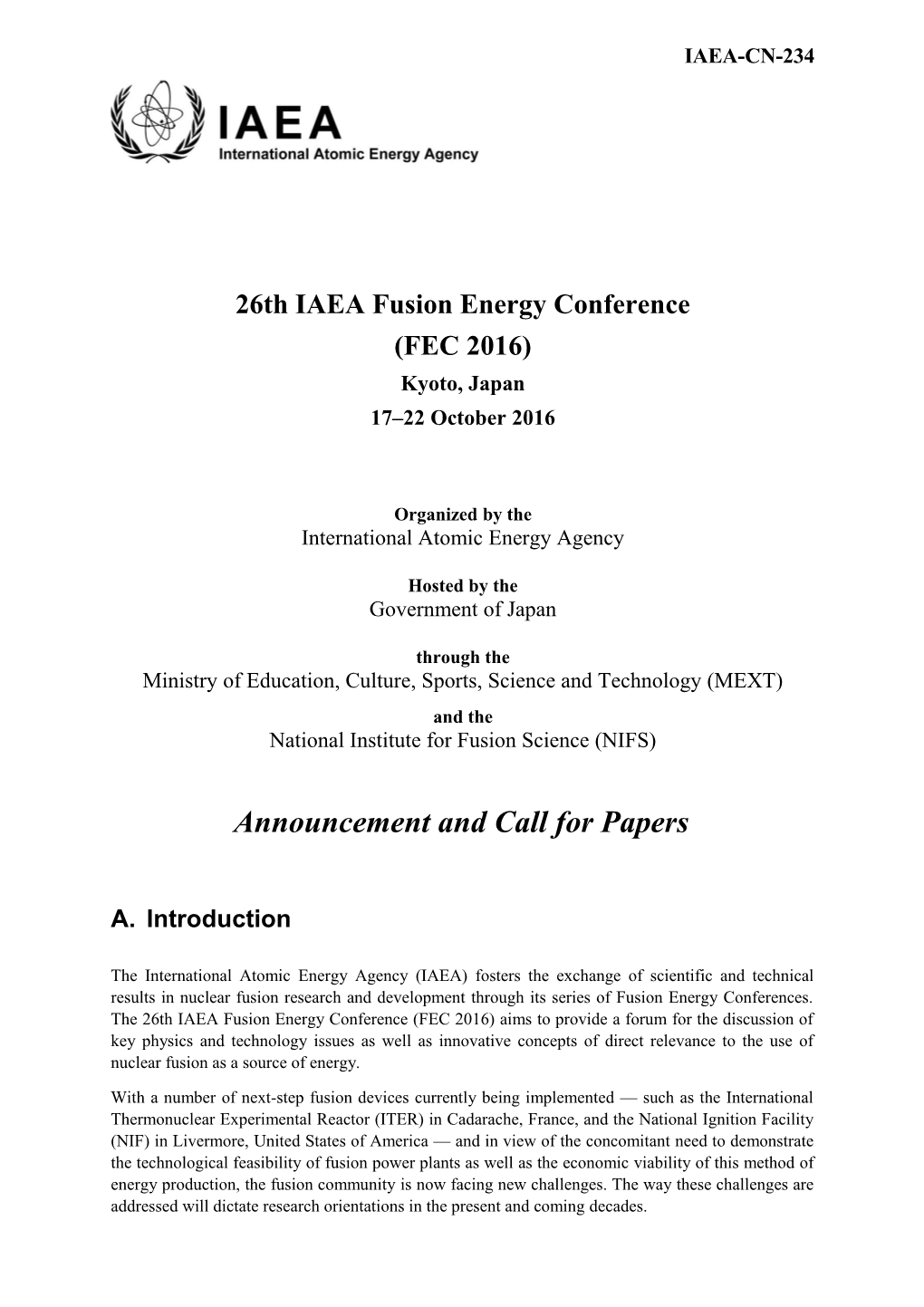 26Th IAEA Fusion Energy Conference