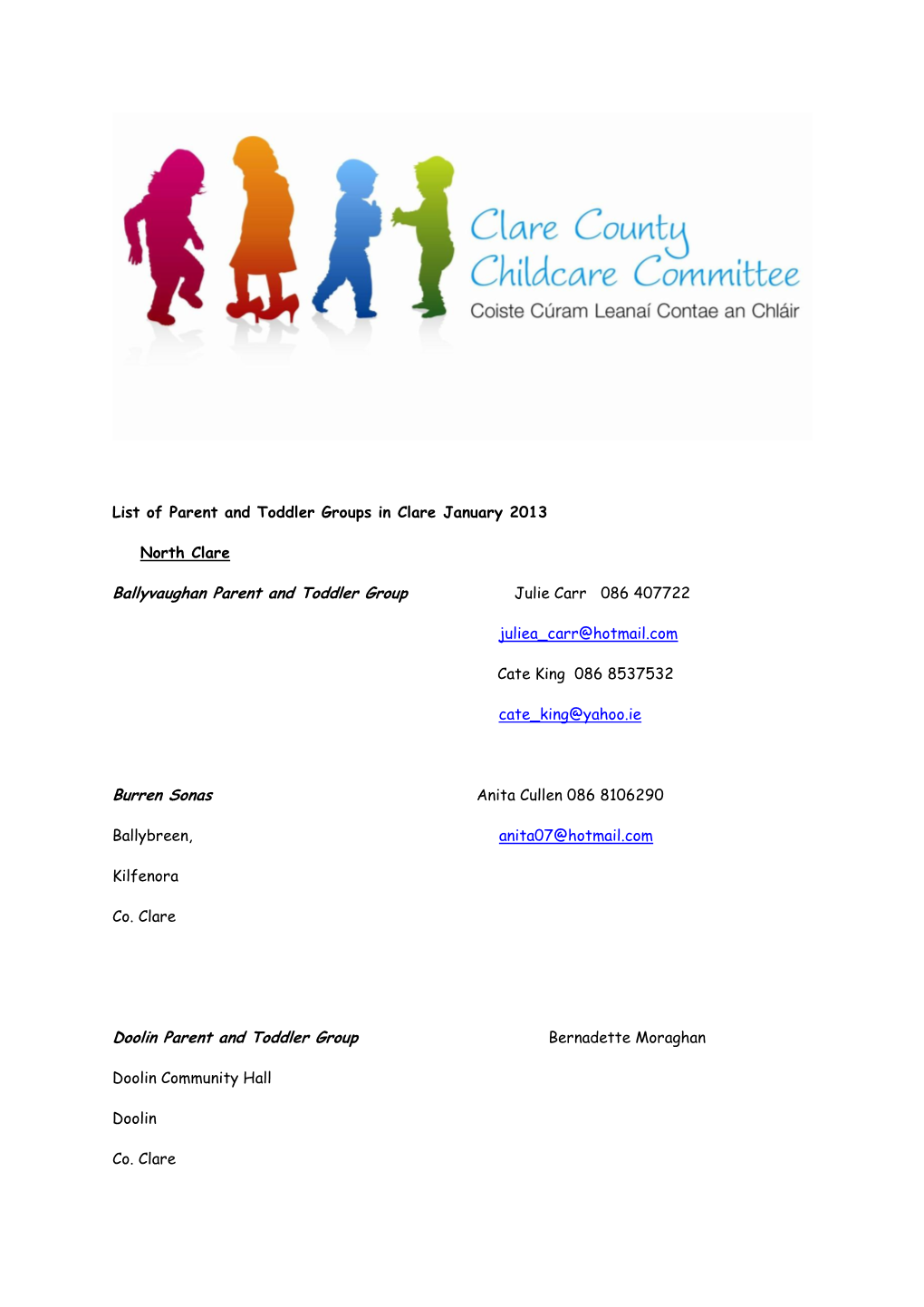 Ballyvaughan Parent and Toddler Group Burren Sonas Doolin Parent