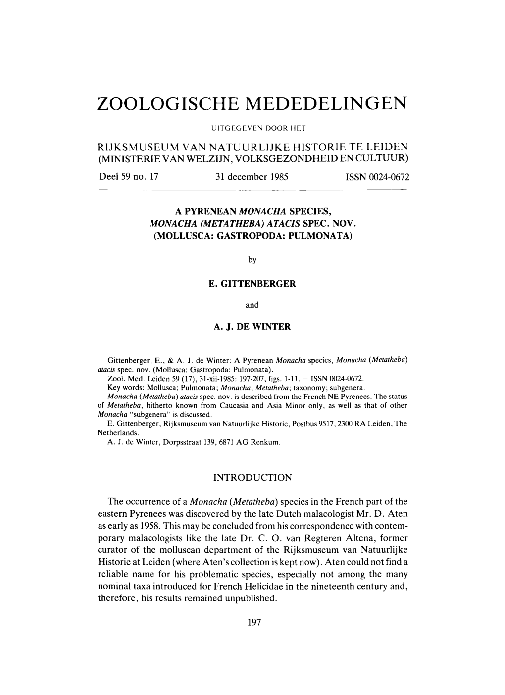 Zoologische Mededelingen