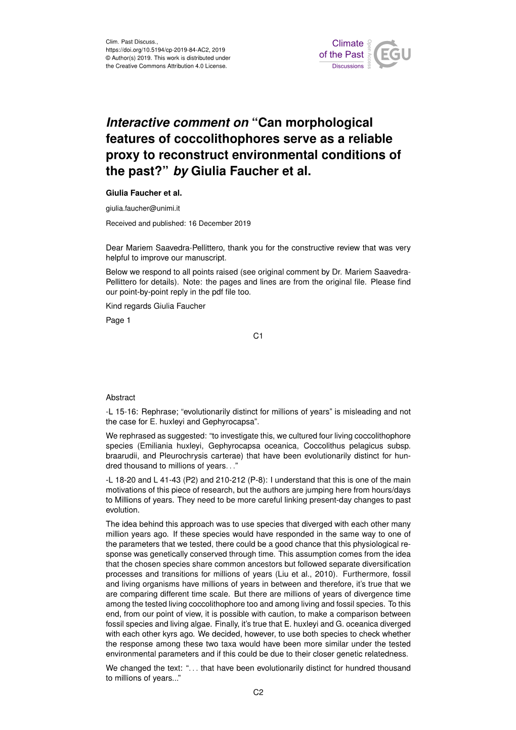 Can Morphological Features of Coccolithophores Serve As a Reliable Proxy to Reconstruct Environmental Conditions of the Past?” by Giulia Faucher Et Al