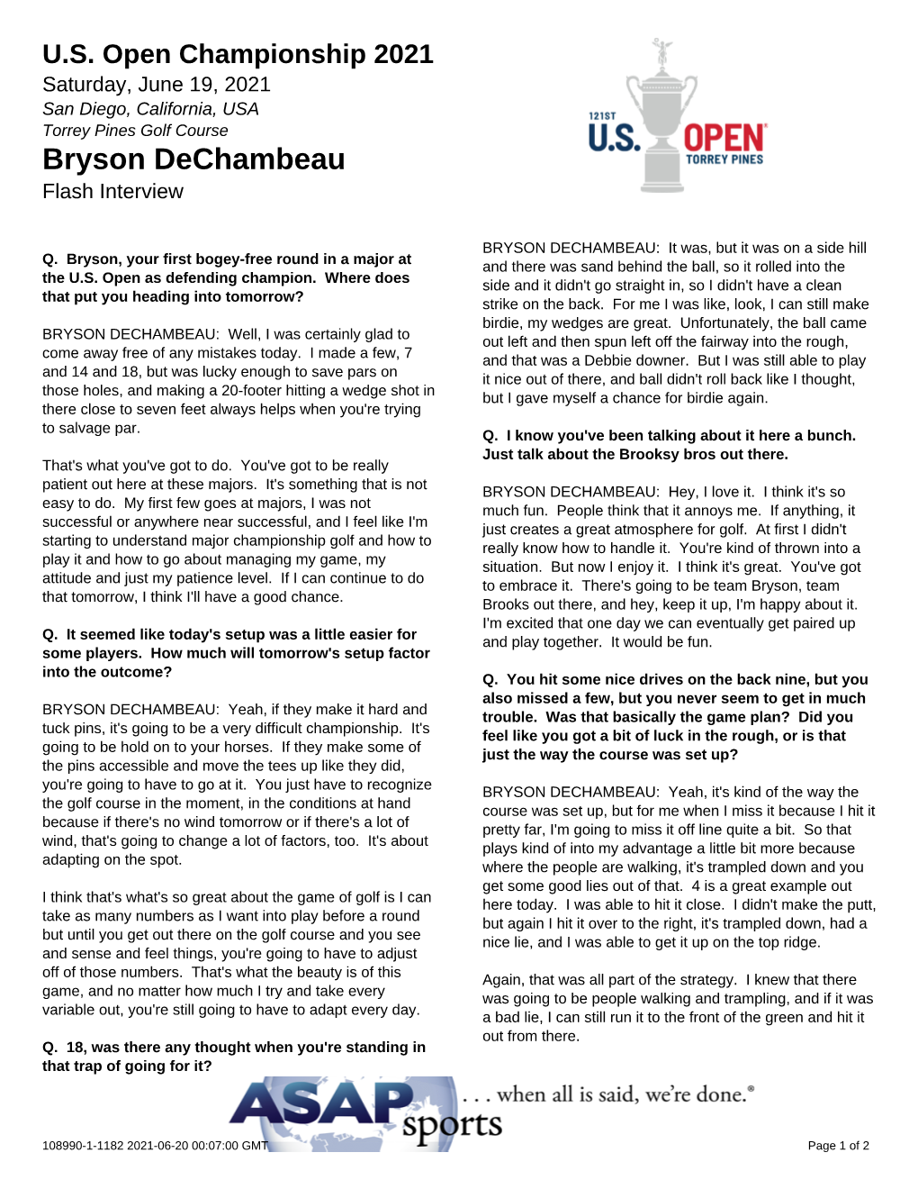 Bryson Dechambeau Flash Interview