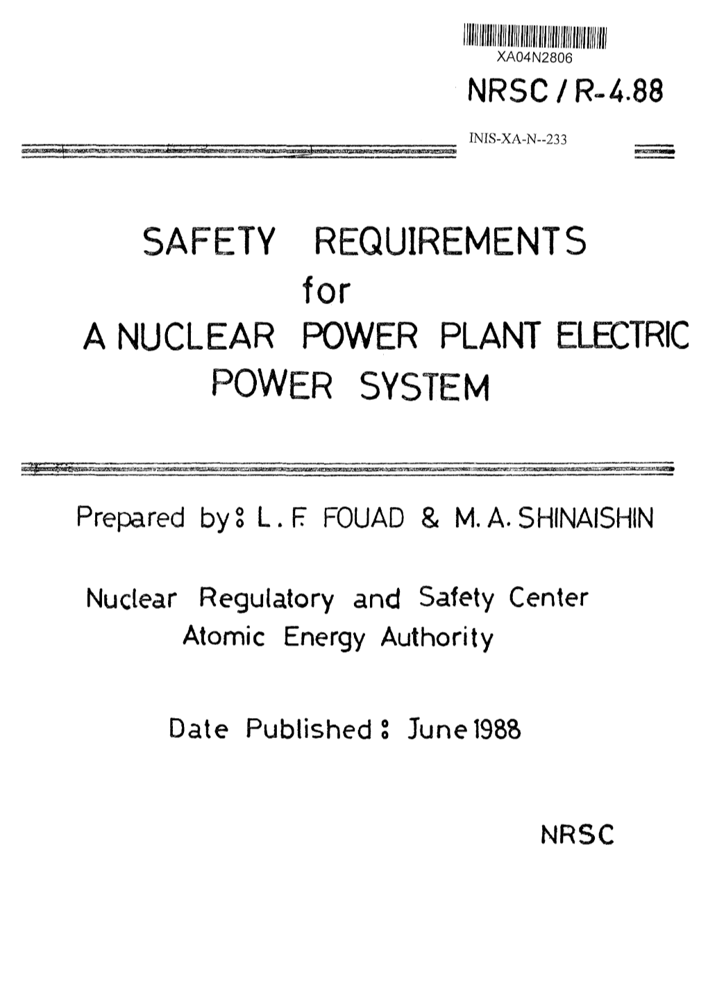 SAFETY REQUIREMENTS for a NUCLEAR POWER PLANT ELECTRIC POWER SYSTEM