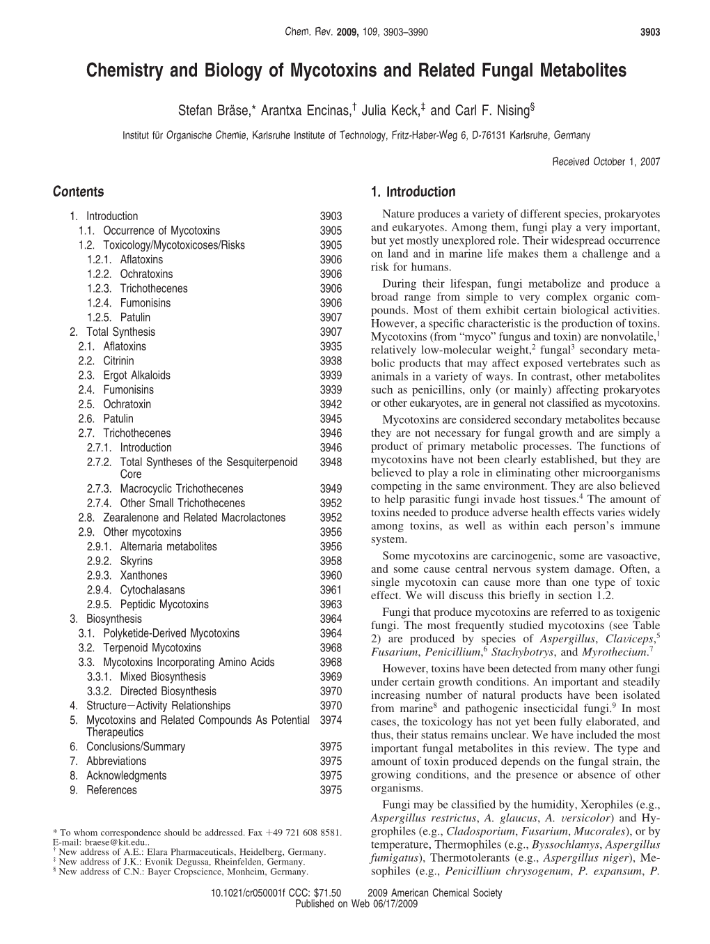 Chemistry and Biology of Mycotoxins and Related Fungal Metabolites