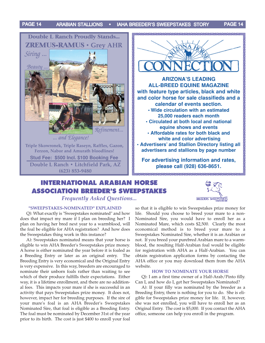 Page 14 Arabian Stallions • Iaha Breeder’S Sweepstakes Story Page 14