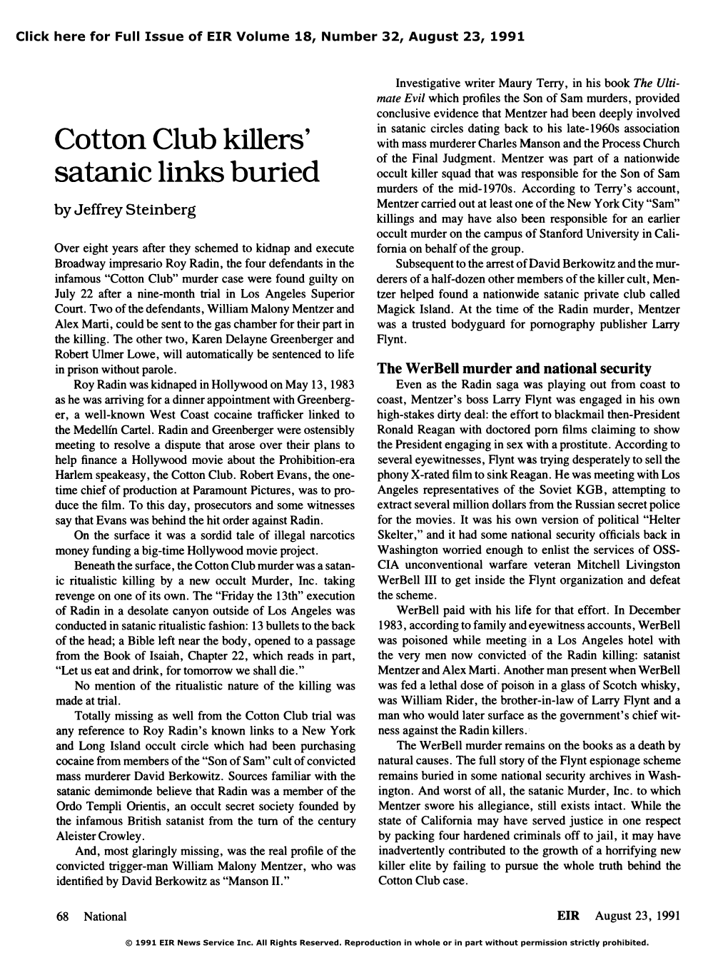 Cotton Club Killers' Satanic Links Buried