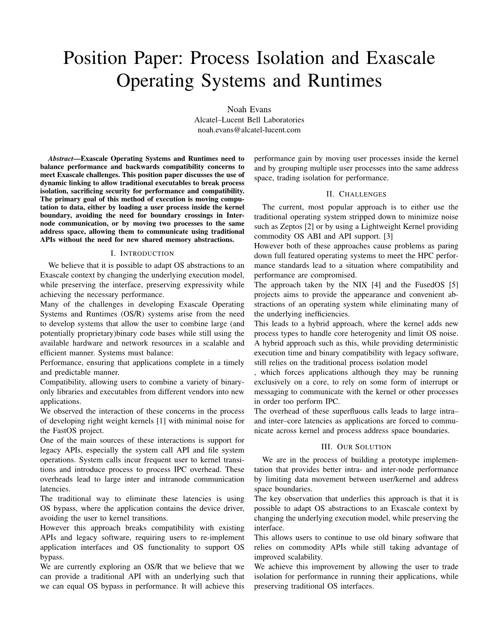 Process Isolation and Exascale Operating Systems and Runtimes