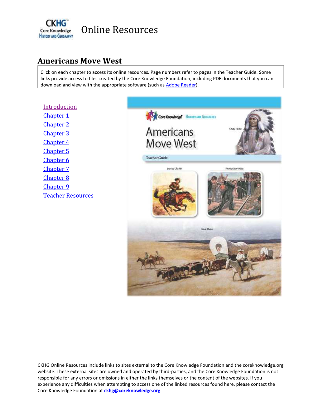 Americans Move West Click on Each Chapter to Access Its Online Resources