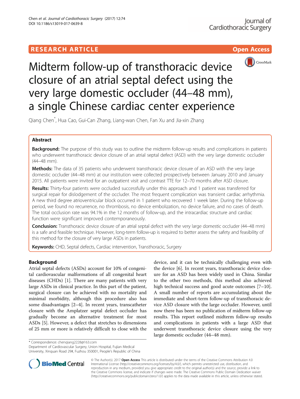 Midterm Follow-Up of Transthoracic Device Closure of an Atrial Septal