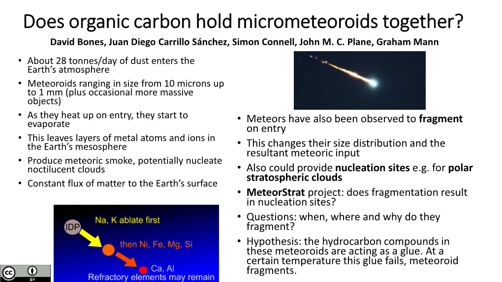 Does Organic Carbon Hold Micrometeoroids Together? David Bones, Juan Diego Carrillo Sánchez, Simon Connell, John M