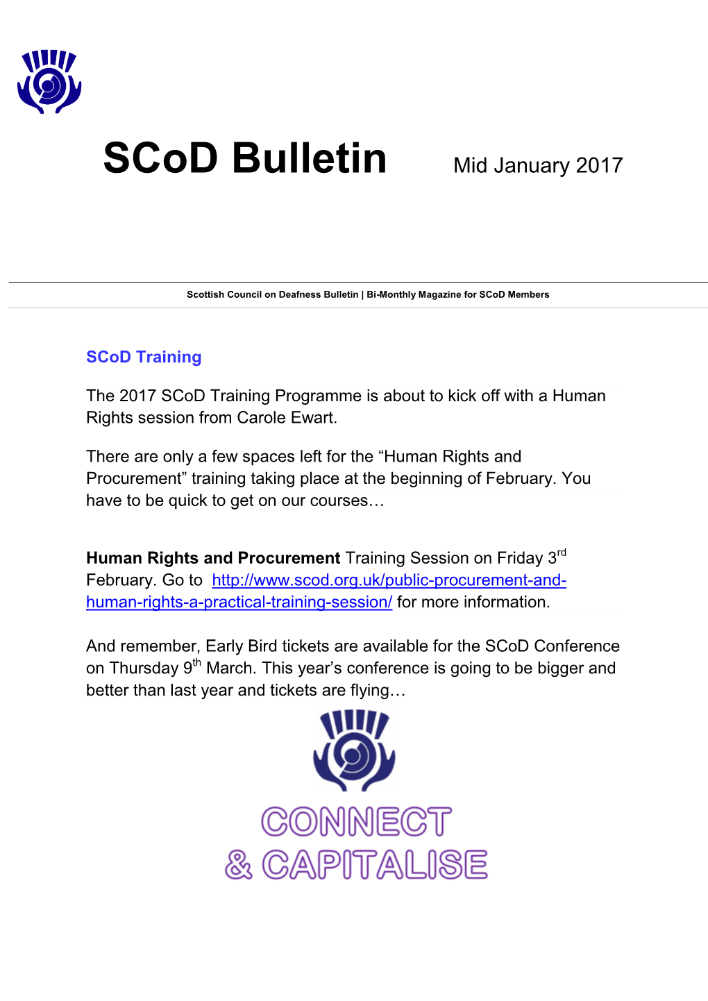 Scod Bulletin Mid January 2017