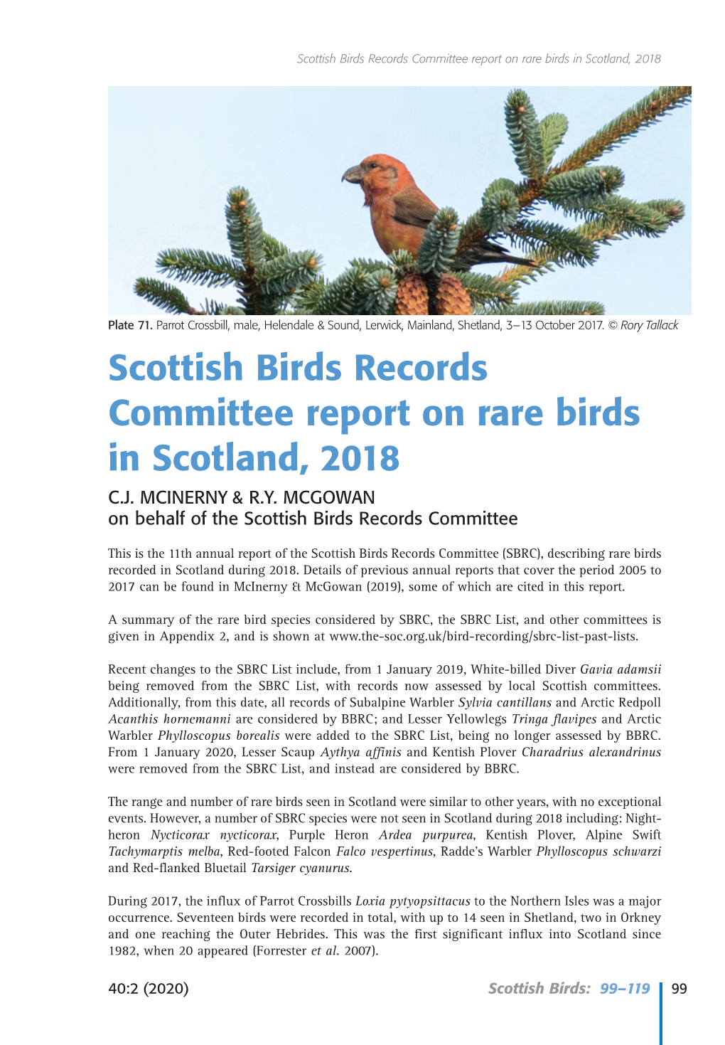 Scottish Birds Records Committee Report on Rare Birds in Scotland, 2018