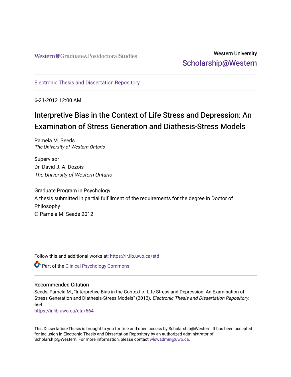 Interpretive Bias in the Context of Life Stress and Depression: an Examination of Stress Generation and Diathesis-Stress Models