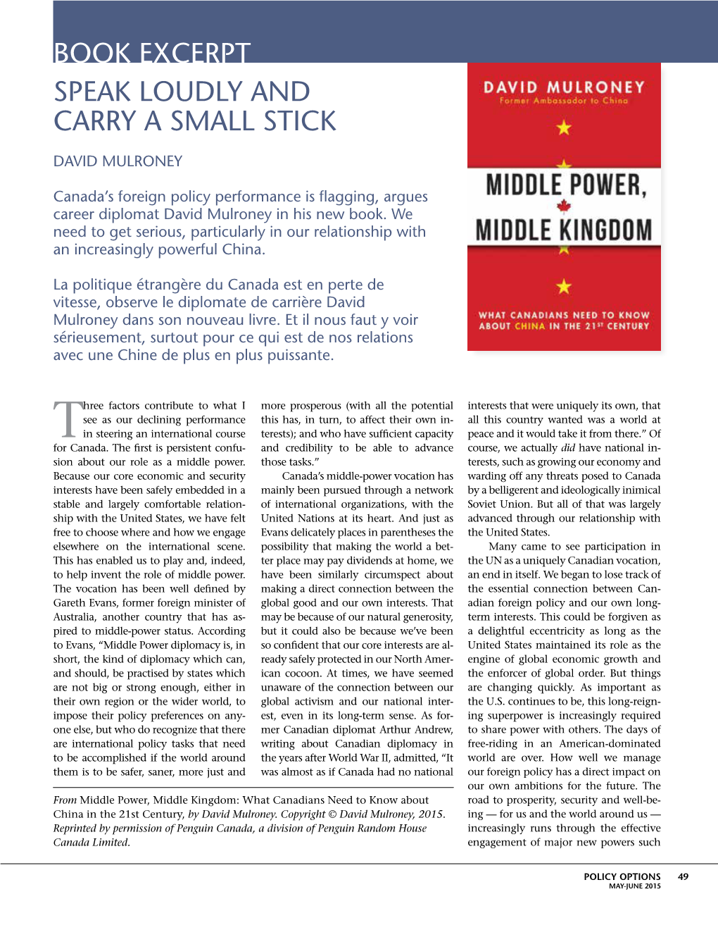 BOOK EXCERPT Speak Loudly and Carry a Small Stick