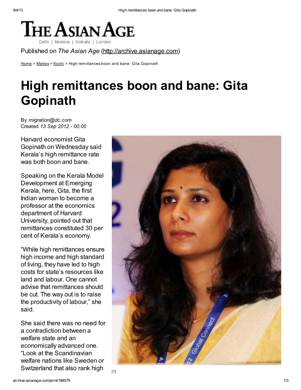 High Remittances Boon and Bane: Gita Gopinath