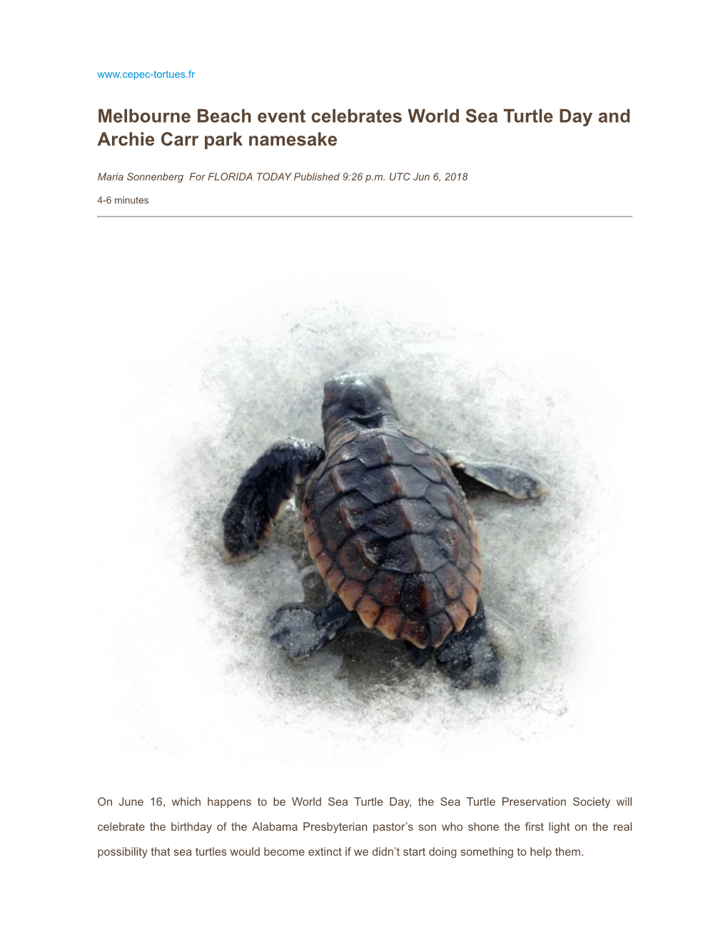 Melbourne Beach Event Celebrates World Sea Turtle Day and Archie Carr Park Namesake