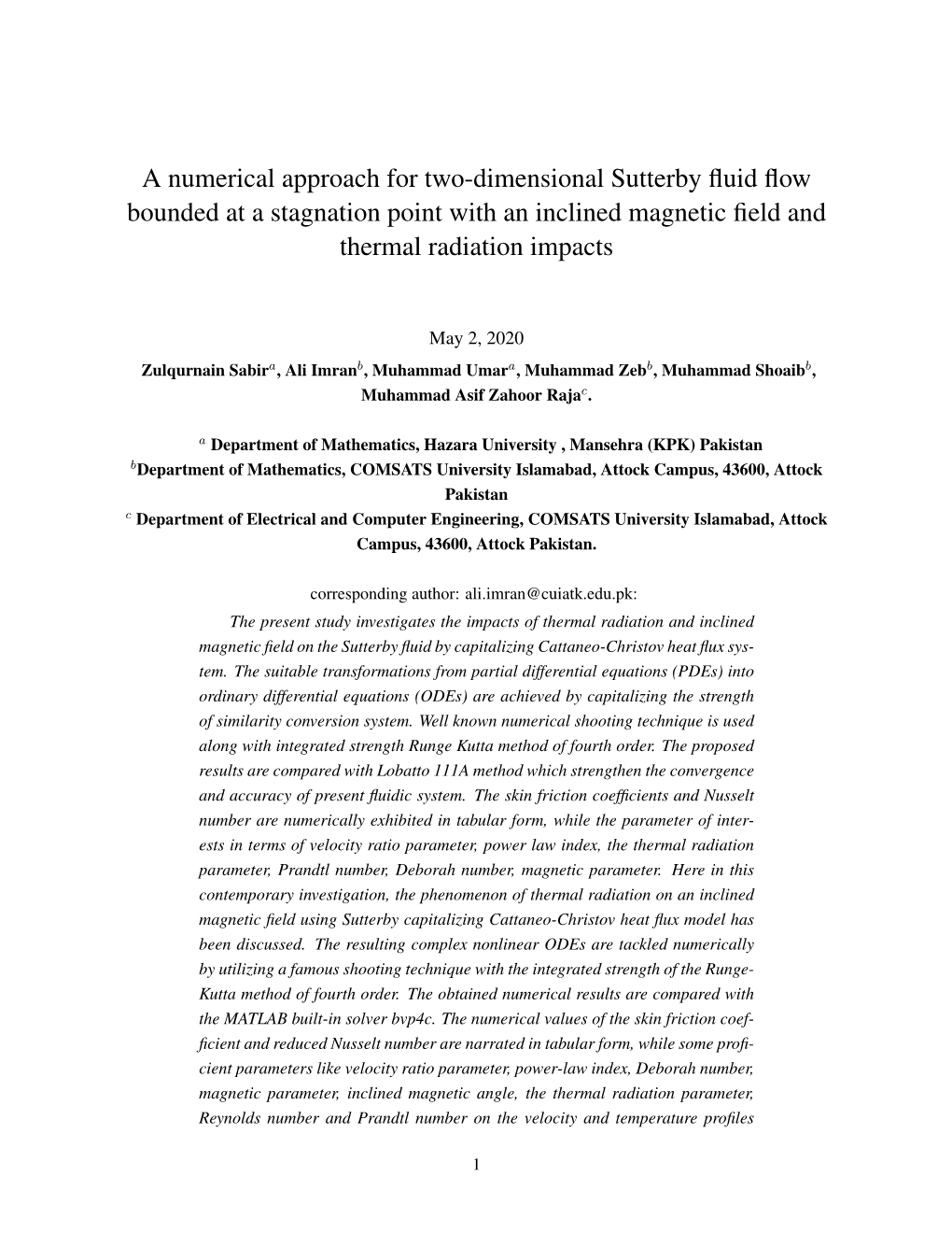 A Numerical Approach for Two-Dimensional Sutterby Fluid Flow Bounded at a Stagnation Point with an Inclined Magnetic Field and T