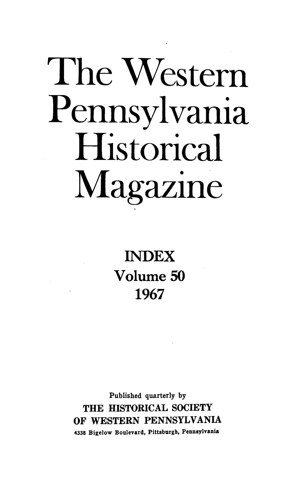 The Western Pennsylvania Historical Magazine