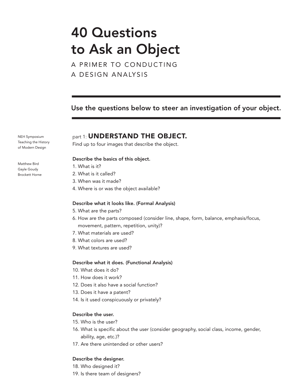 40 Questions to Ask an Object 22