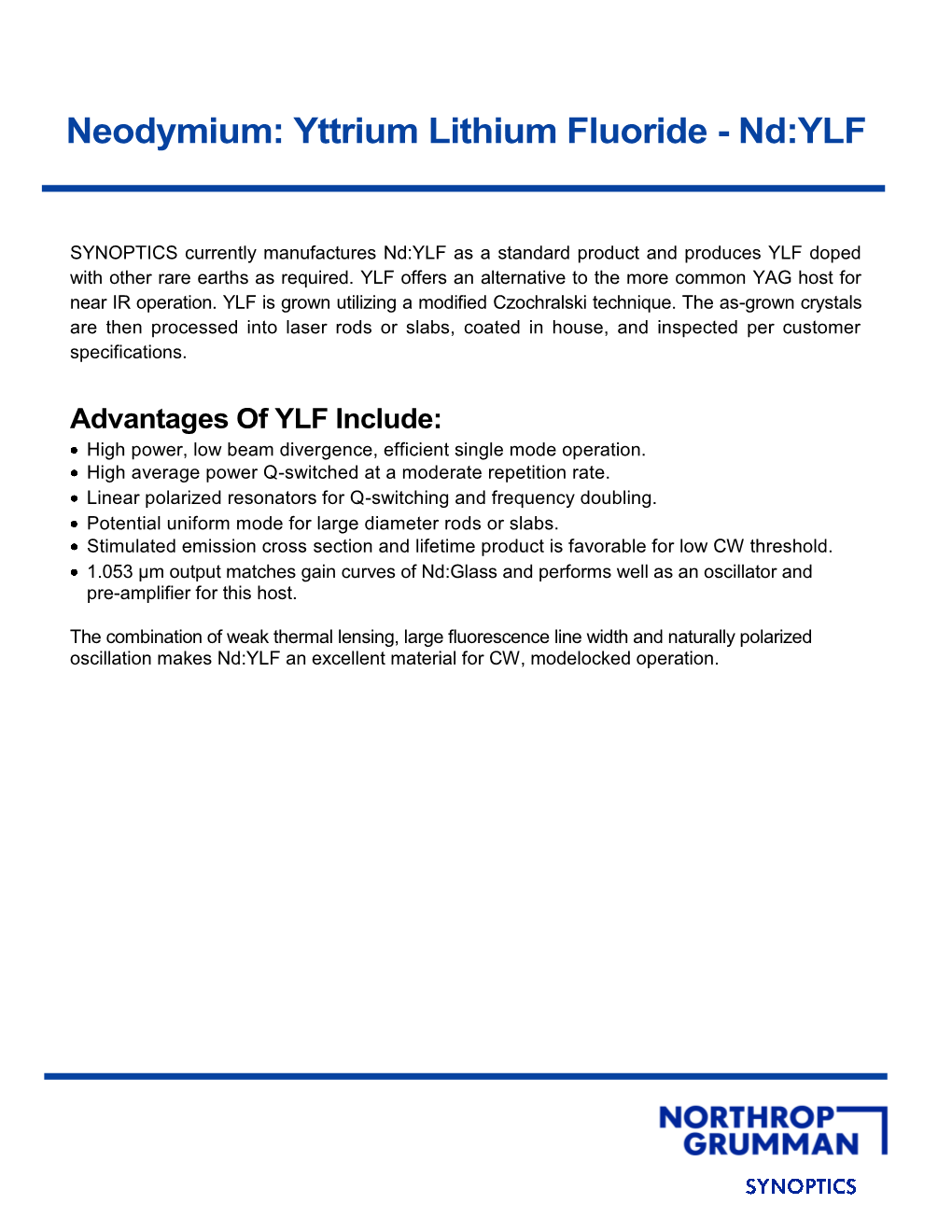 Neodymium: Yttrium Lithium Fluoride - Nd:YLF