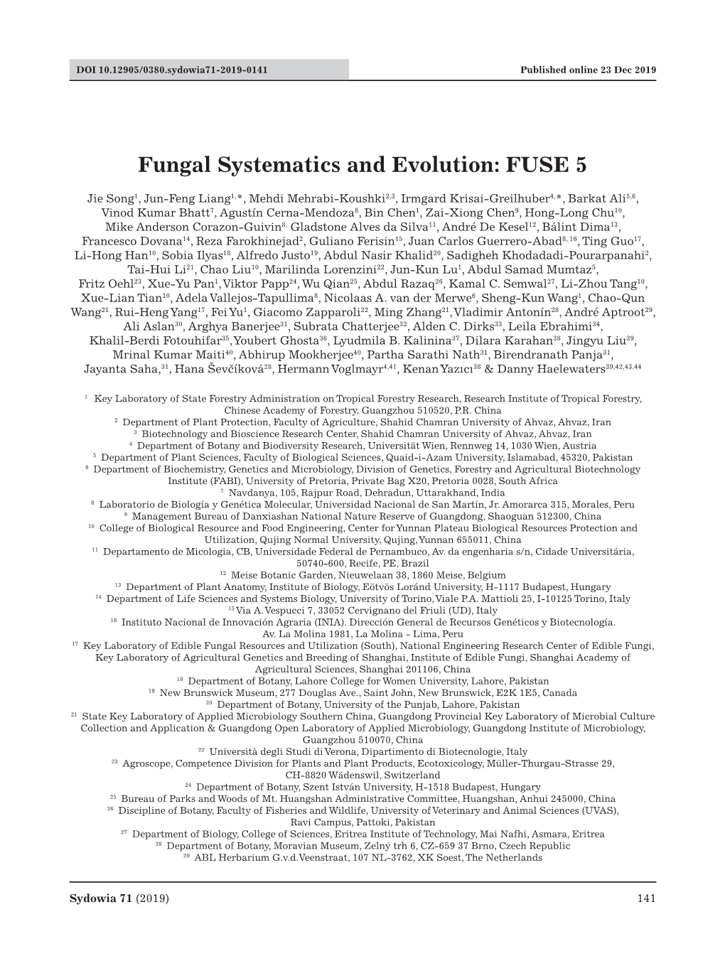 Fungal Systematics and Evolution: FUSE 5