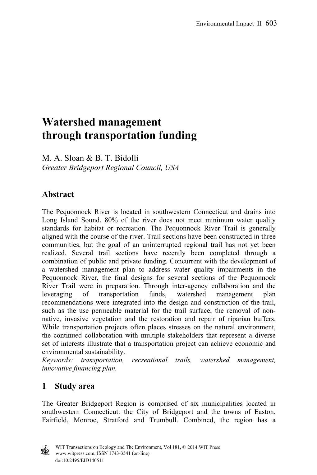 Watershed Management Through Transportation Funding