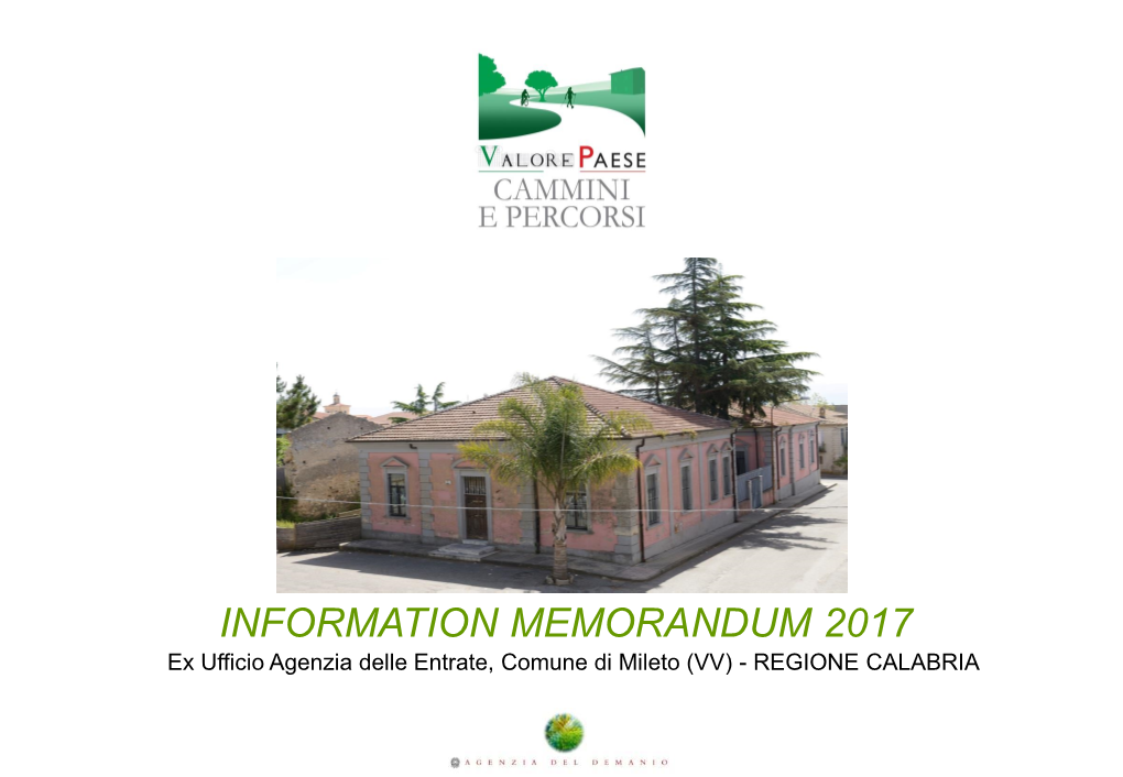 INFORMATION MEMORANDUM 2017 Ex Ufficio Agenzia Delle Entrate, Comune Di Mileto (VV) - REGIONE CALABRIA