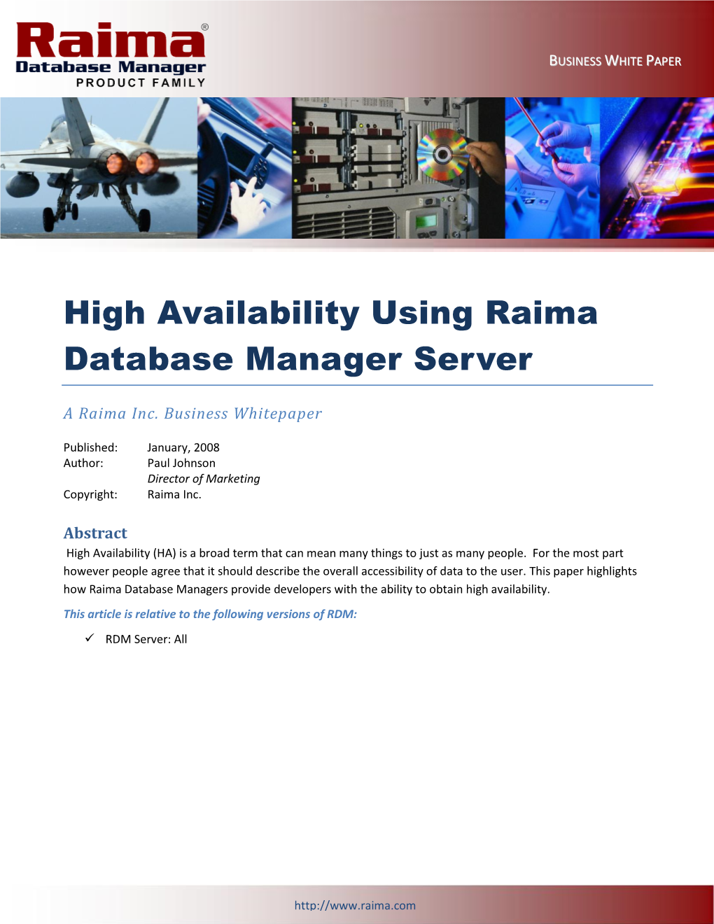 High Availability Using Raima Database Manager Server