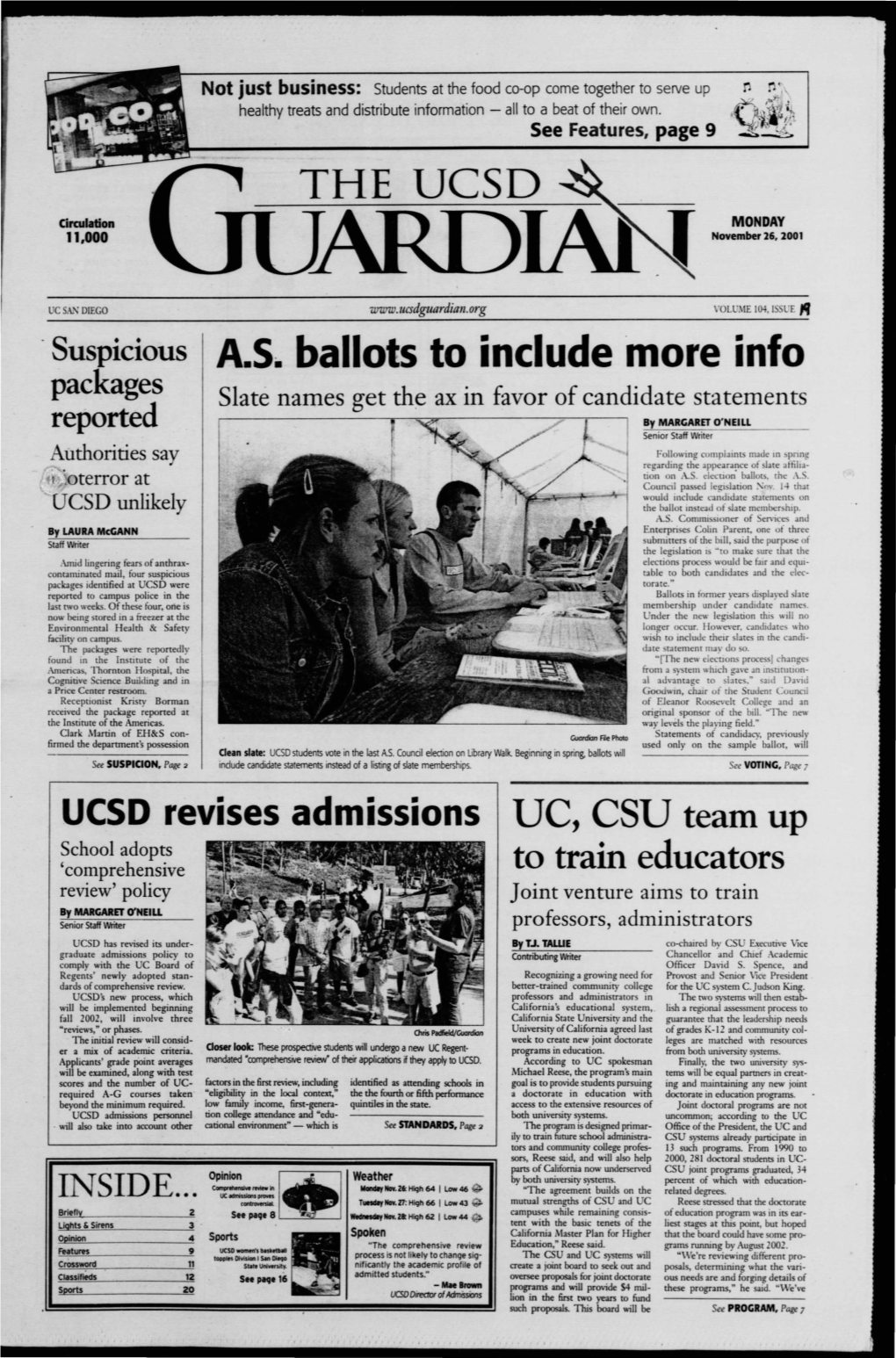 THE UCSD Circulation MONDAY 11,000 ~ARI) November 16, 2001