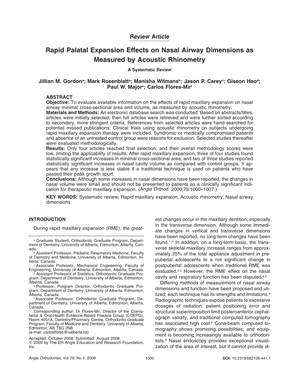 Rapid Palatal Expansion Effects on Nasal Airway Dimensions As Measured by Acoustic Rhinometry