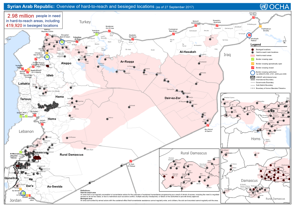 Syrian Arab Republic: O Ve Rvie W of Hard -To-Re Ac H and Be Sie Ge D Loc Ations (As of 27 Se Pte M Be R 2017)