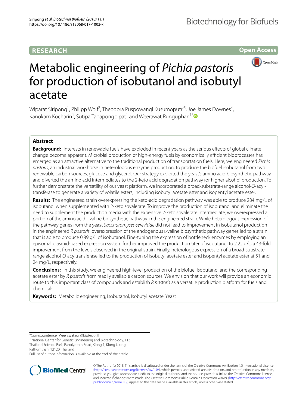 Metabolic Engineering of Pichia Pastoris for Production of Isobutanol