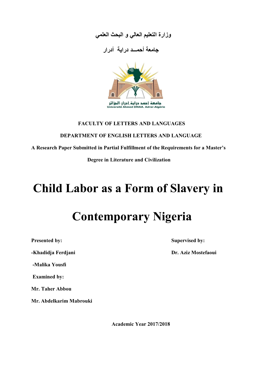 Child Labor As a Form of Slavery in Contemporary Nigeria