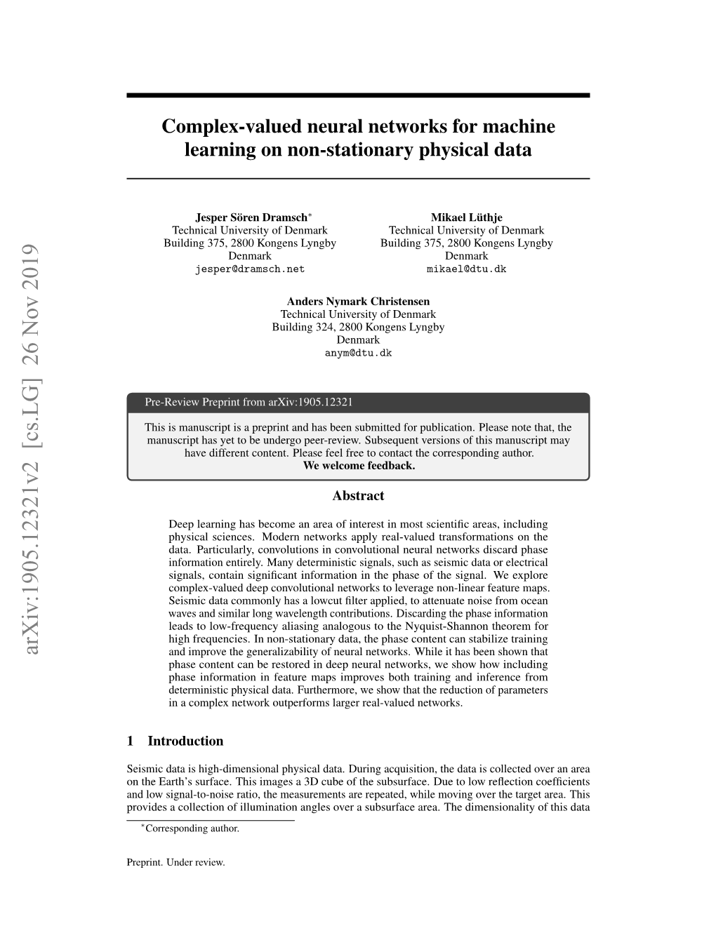 Complex-Valued Neural Networks for Machine Learning on Non-Stationary Physical Data