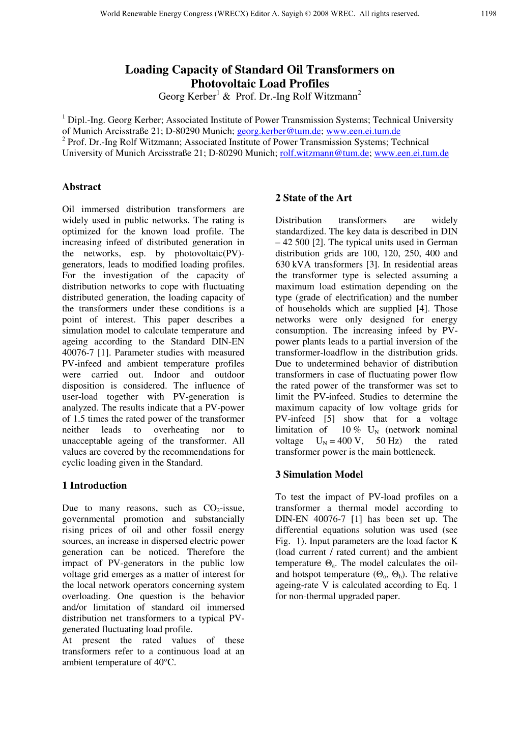 Loading Capacity of Standard Oil Transformers on Photovoltaic Load Profiles Georg Kerber1 & Prof