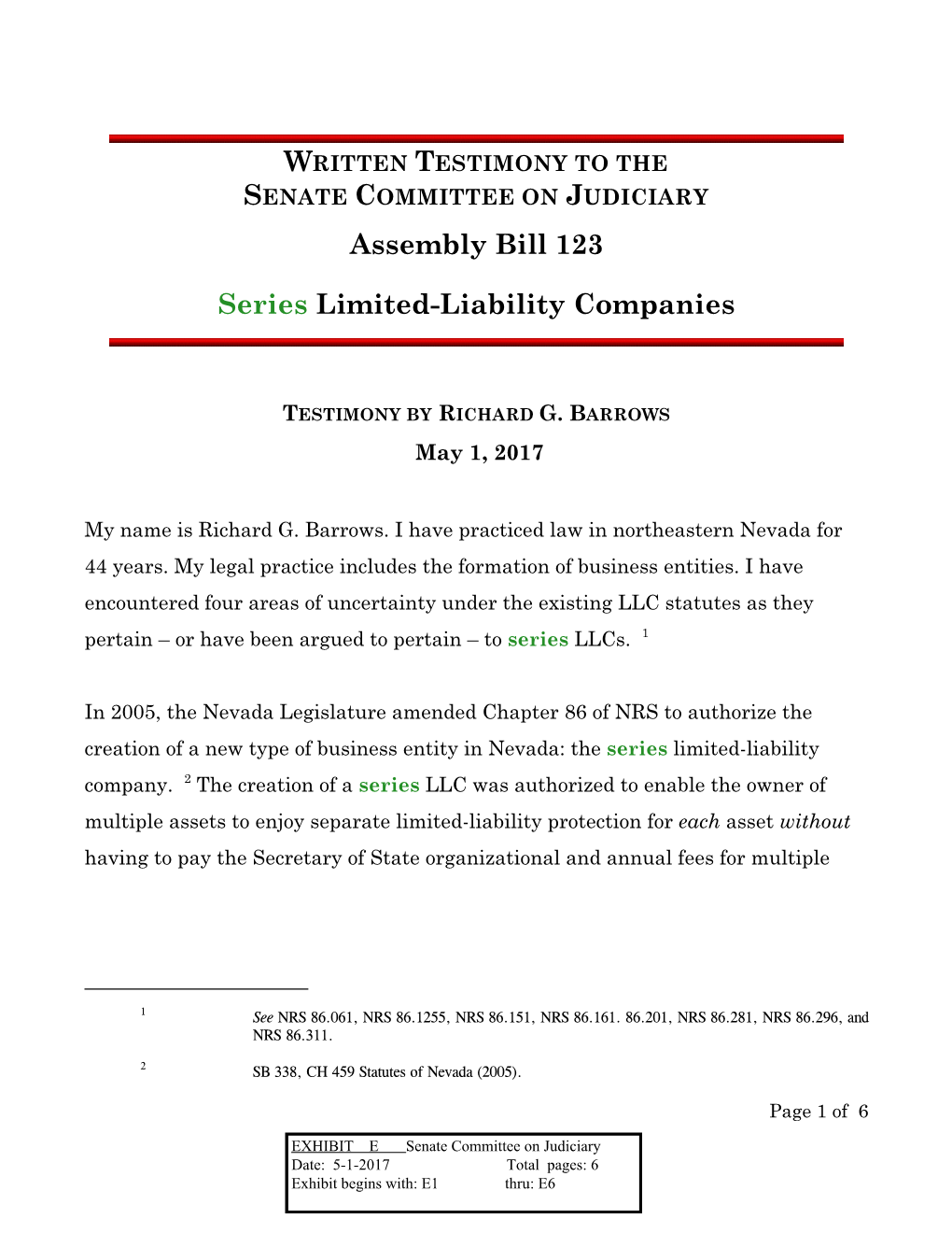 Assembly Bill 123 Series Limited-Liability Companies