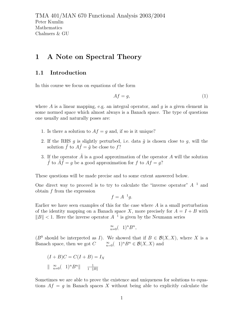 1 a Note on Spectral Theory