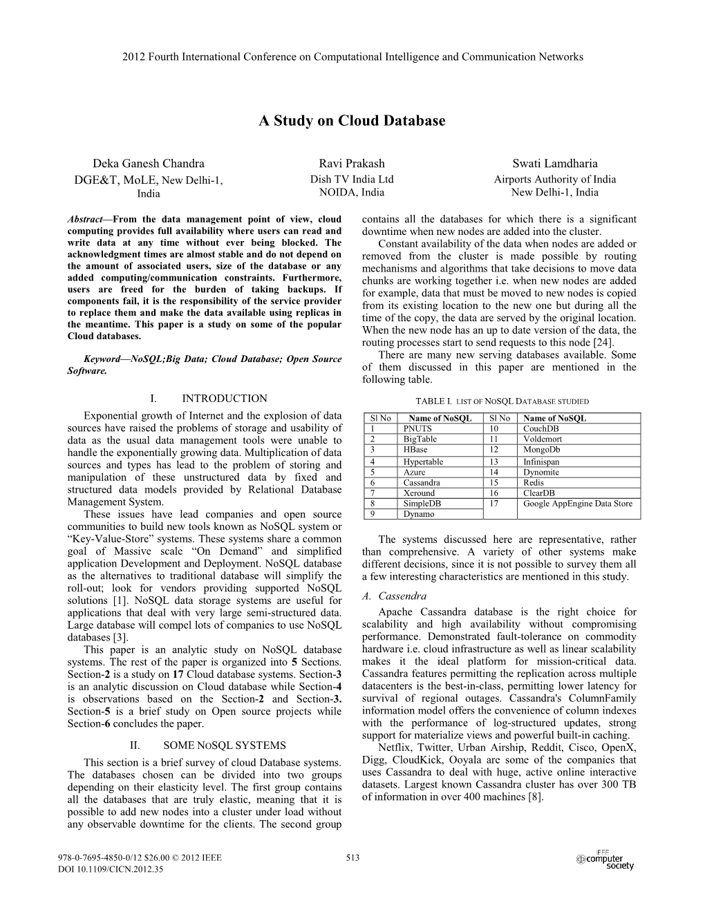 A Study on Cloud Database