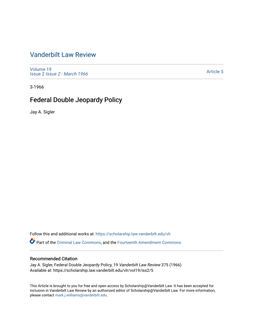 Federal Double Jeopardy Policy