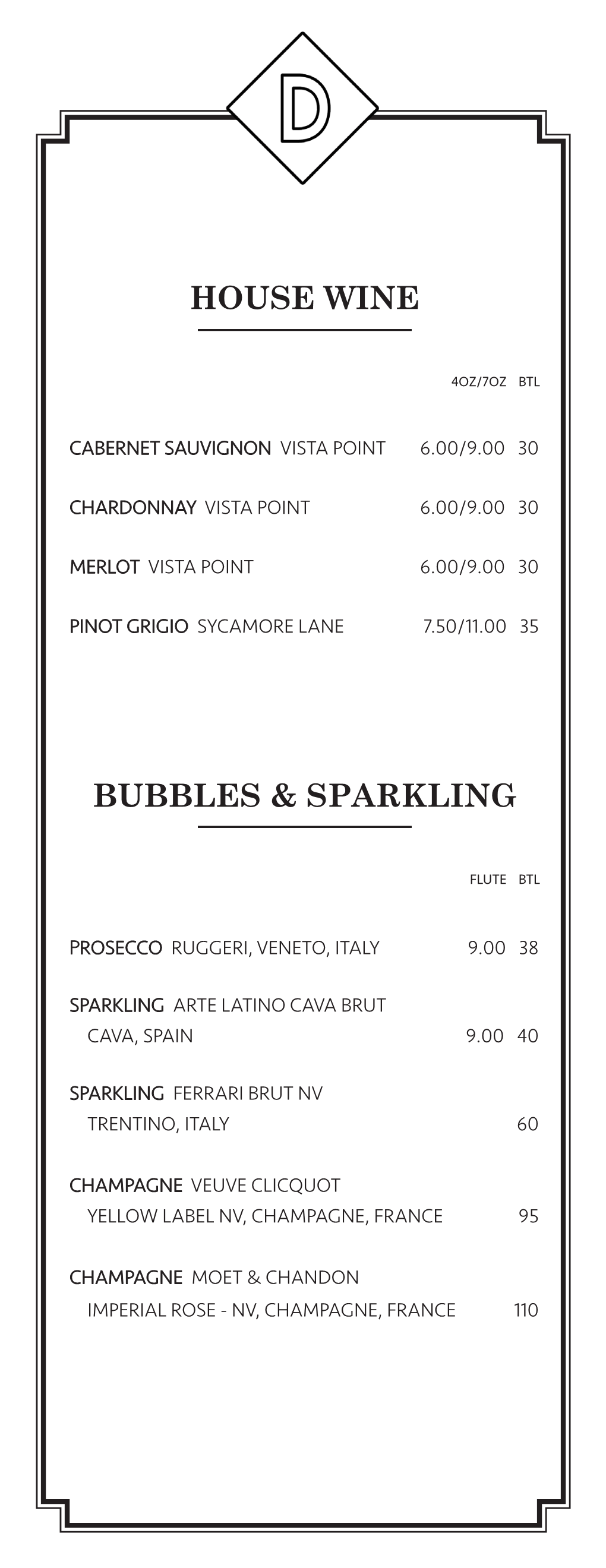 House Wine Bubbles & Sparkling