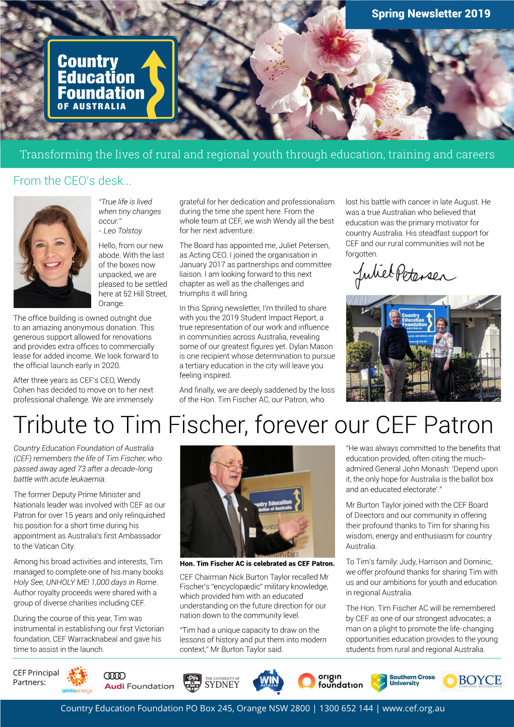 Tribute to Tim Fischer, Forever Our CEF Patron