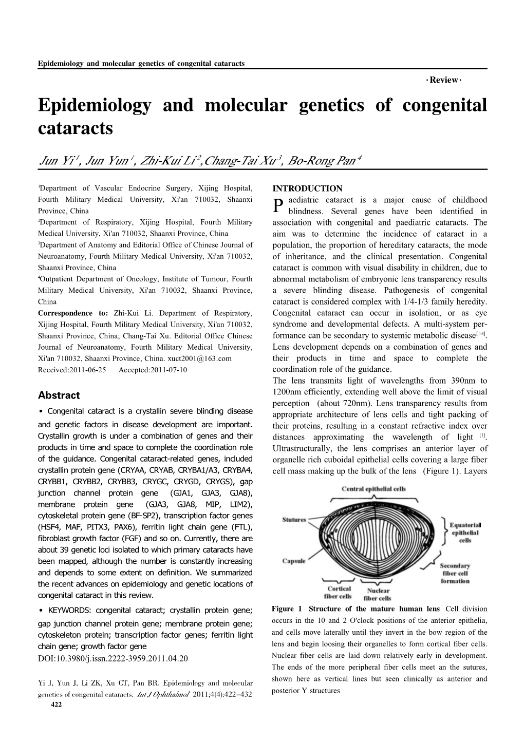 Epidemiology and Molecular Genetics of Congenital Cataracts