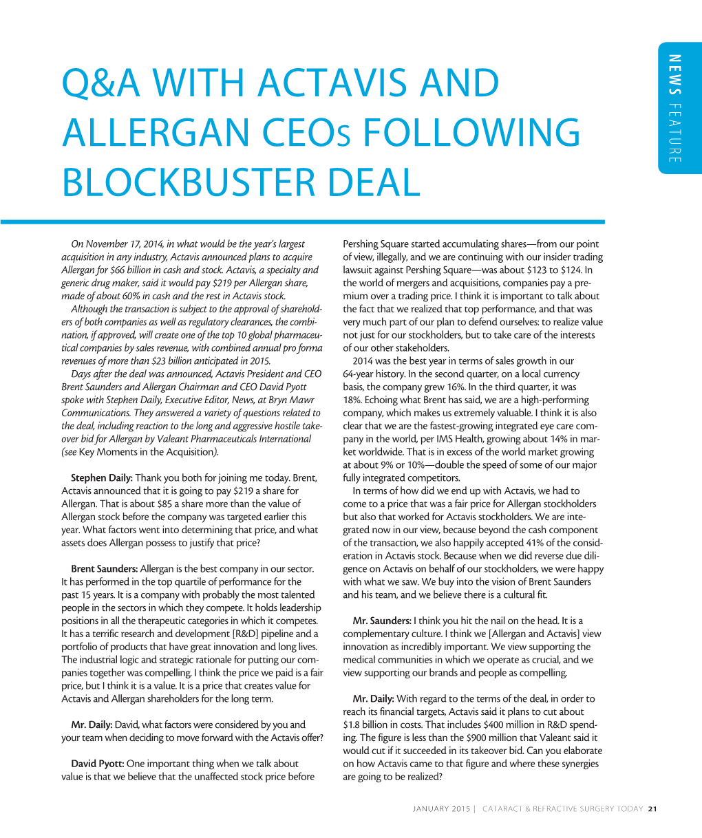 Q&A with Actavis and Allergan Ceos Following