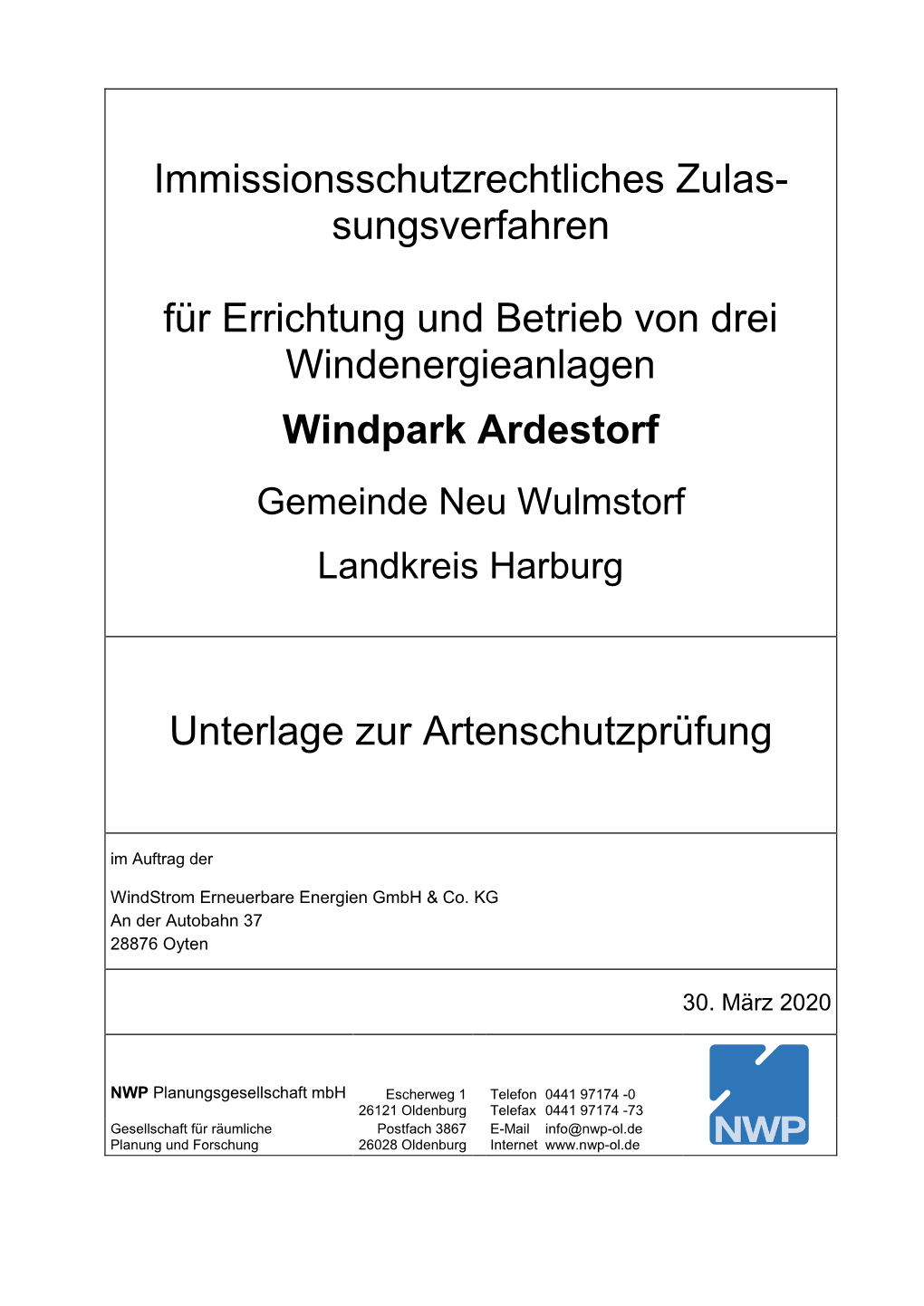 Immissionsschutzrechtliches Zulas- Sungsverfahren Für Errichtung Und