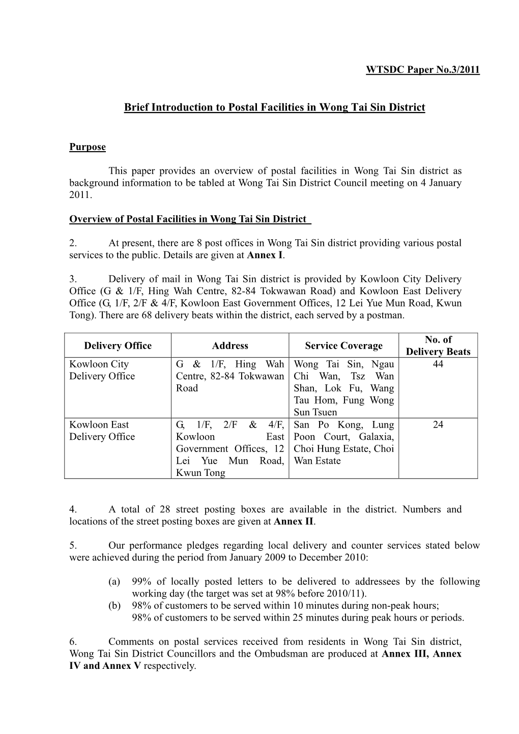 Brief Introduction to Postal Facilities in Wong Tai Sin District