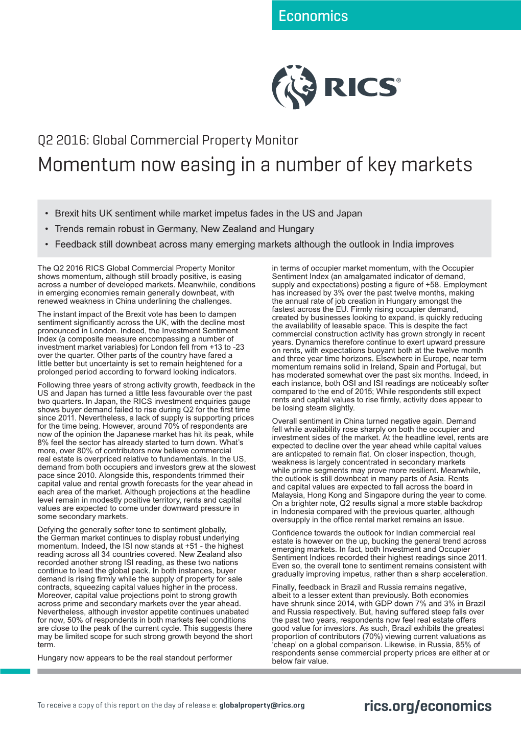 RICS Global Commercial Property Monitor