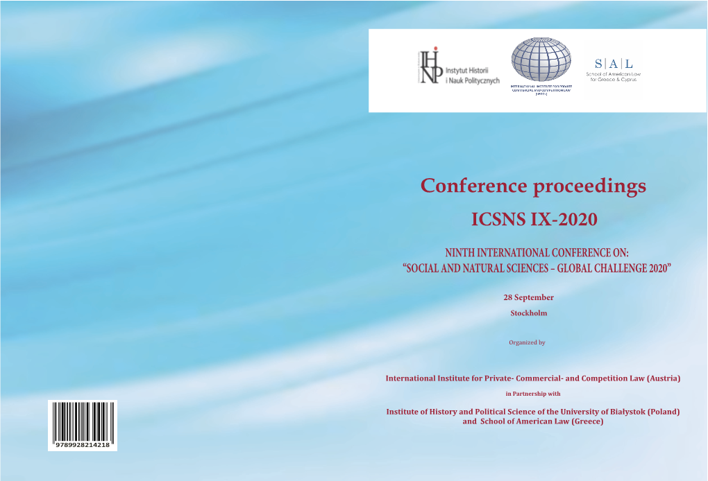 Book Proceedings of ICSNS IX, Stockholm – September 28 2020